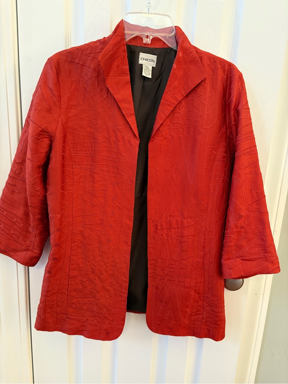 Chico's 100% Silk Textured Open Blazer